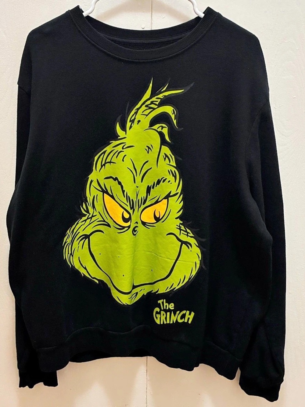 Dr. Seuss The Grinch Big Face Black Crewneck Sweatshirt  - Size Adult XL